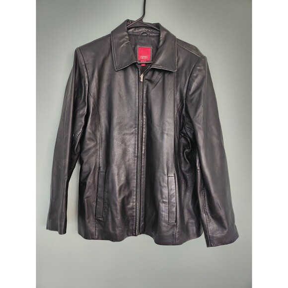 SPRIT Jacket Leather Womens Size L Black Zipper Pockets